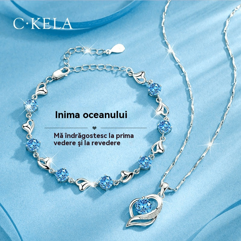 ✨✨【Náramok + náhrdelník】💎💎Sada náramku a náhrdelníka zo striebra 925 Srdce oceánu-K