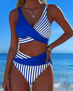 😍【S-3XL】（40kg-100kg）Dvojdielne bikiny s farebnými blokmi✅Platba na dobierku