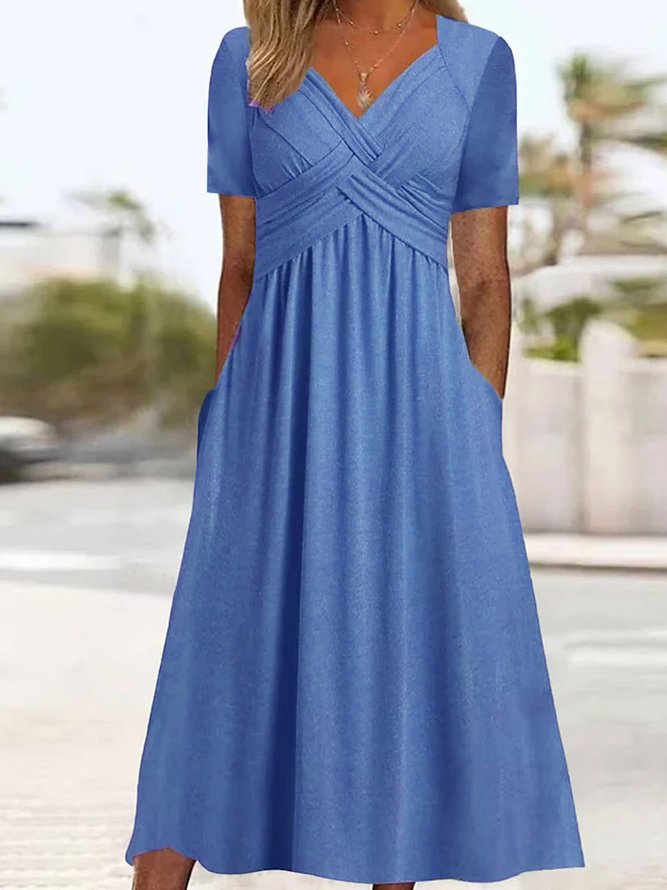 【50 % POPUST】【S–3XL】Ležerna enobarvna obleka srednje dolžine