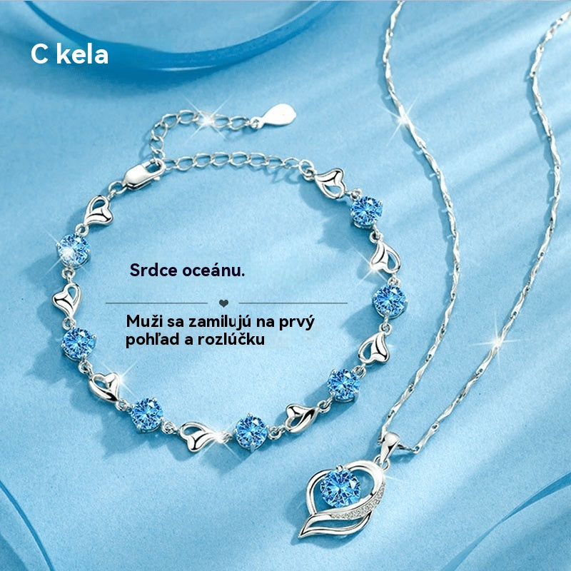 ✨✨【Náramok + náhrdelník】💎💎Sada náramku a náhrdelníka zo striebra 925 Srdce oceánu-K