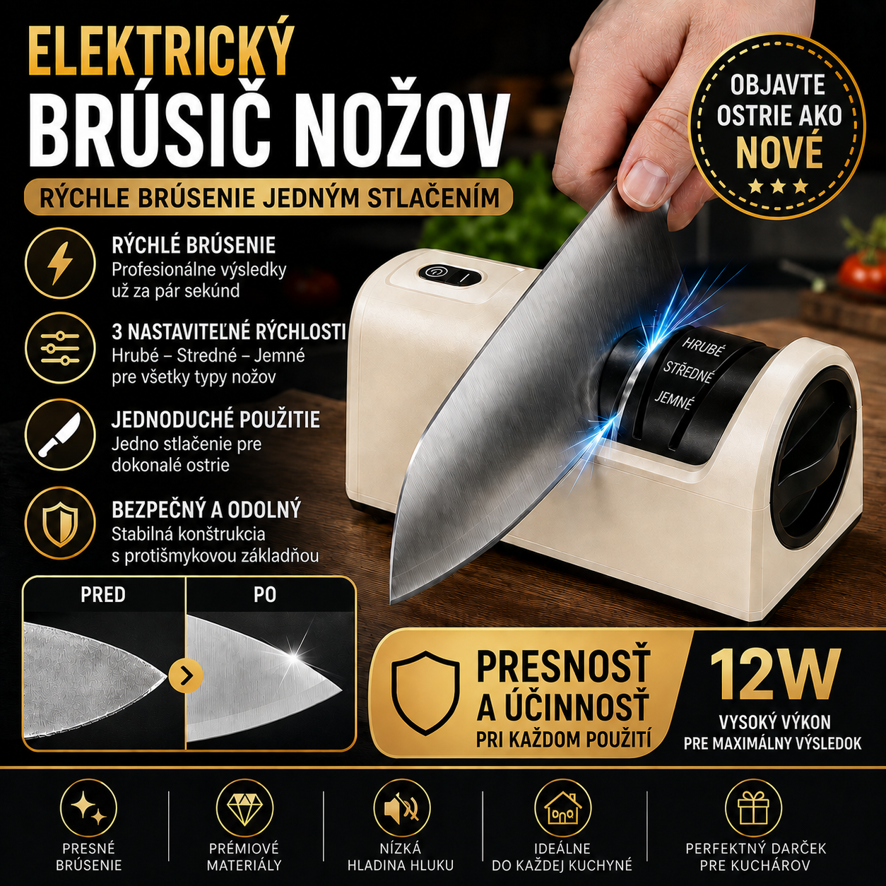 ⚡ Bezdrôtový elektrický brúsik na nože – 3 rýchlosti, nabíjací, vhodný na všetky typy nožov. 80% zľava – len 30€!
