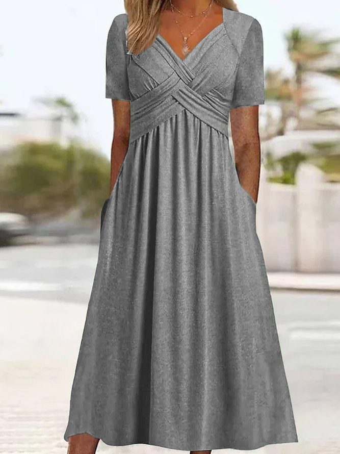 【50 % POPUST】【S–3XL】Ležerna enobarvna obleka srednje dolžine