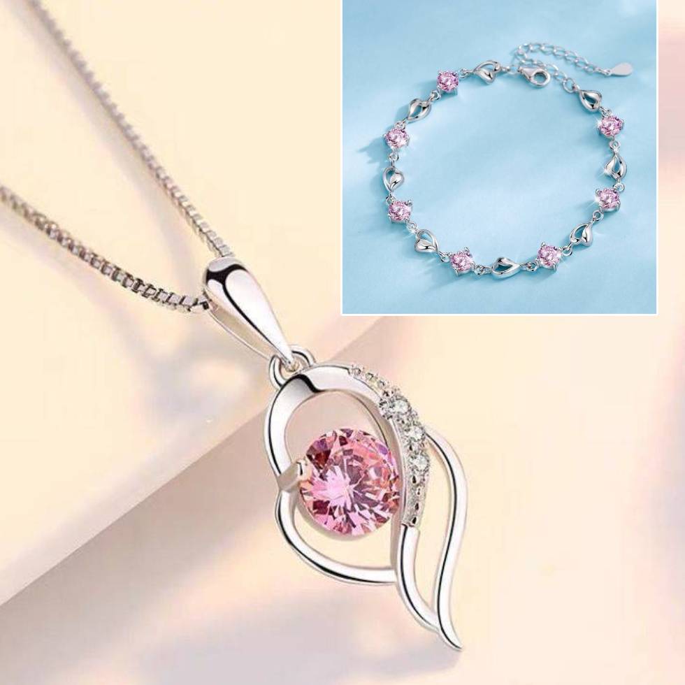 ✨✨【Náramok + náhrdelník】💎💎Sada náramku a náhrdelníka zo striebra 925 Srdce oceánu-K