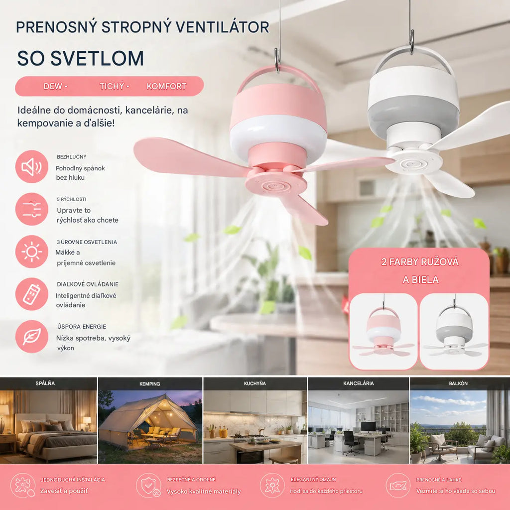 ⏰ Časovo obmedzená ponuka: Nabíjateľný stropný ventilátor s LED svetlom! 🌬️✨