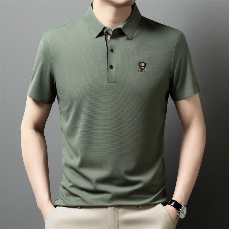 【M-4XL】Poletje 2026 Nova ledeno svilena polo majica s pol rokavi in reverjem