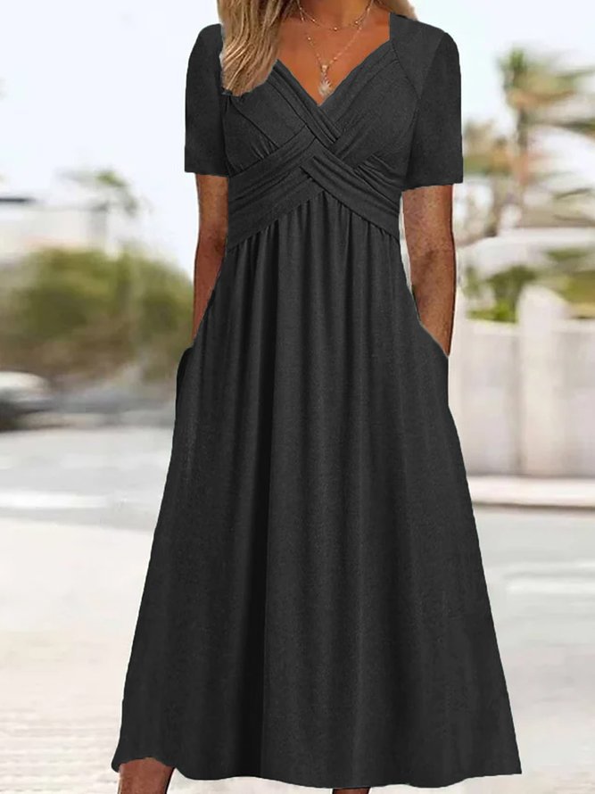 【50 % POPUST】【S–3XL】Ležerna enobarvna obleka srednje dolžine