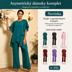 【S–3XL】Elegantný šifónový komplet: asymetrický top s volánmi a široké nohavice – sofistikovaný vzhľad na spoločenské udalosti